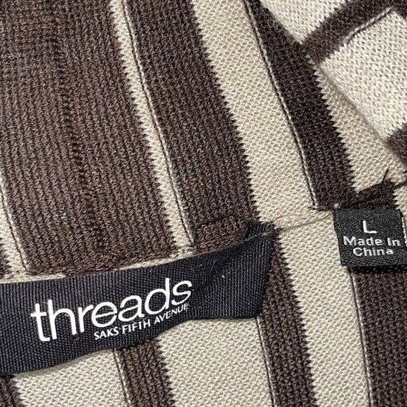 THREADS Open Drape Belted Cardigan Sweater Womens LARGE Light Knit Brown Striped - Picture 4 of 8